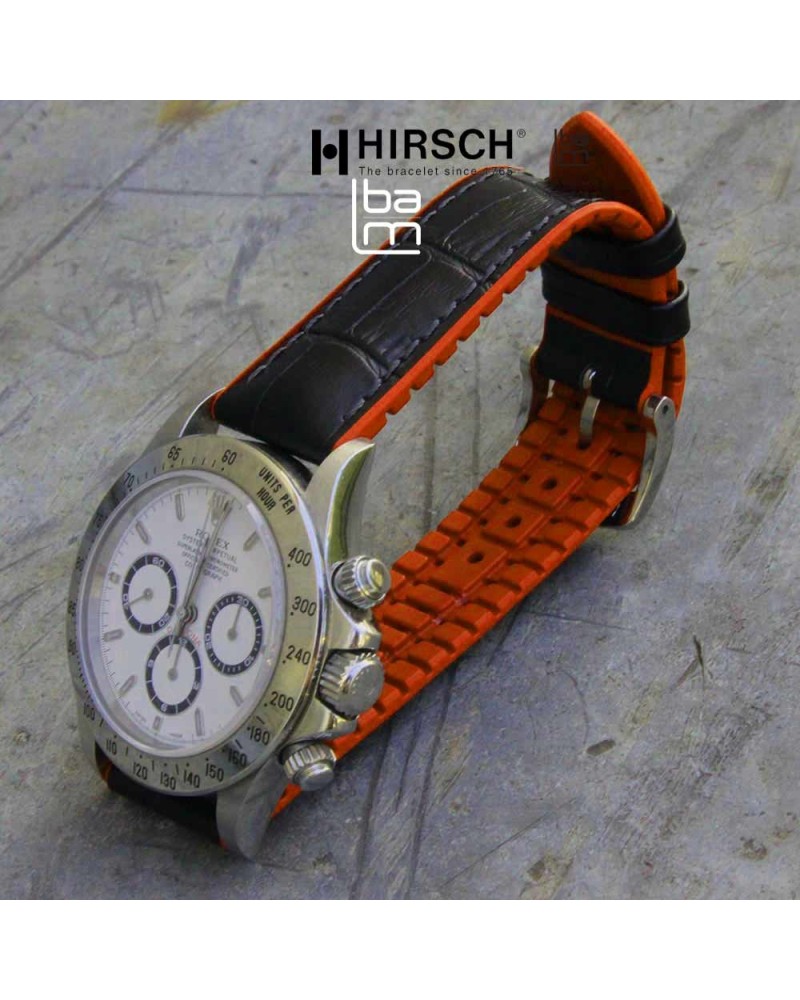Watchstrap Hirsch ANDY orange 20mm and black leather