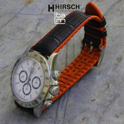 Bracelet Hirsch Andy Orange 22mm Cuir Noir