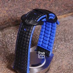 Bracelet Hirsch AYRTON Caoutchouc Bleu 22mm Cuir Carbone