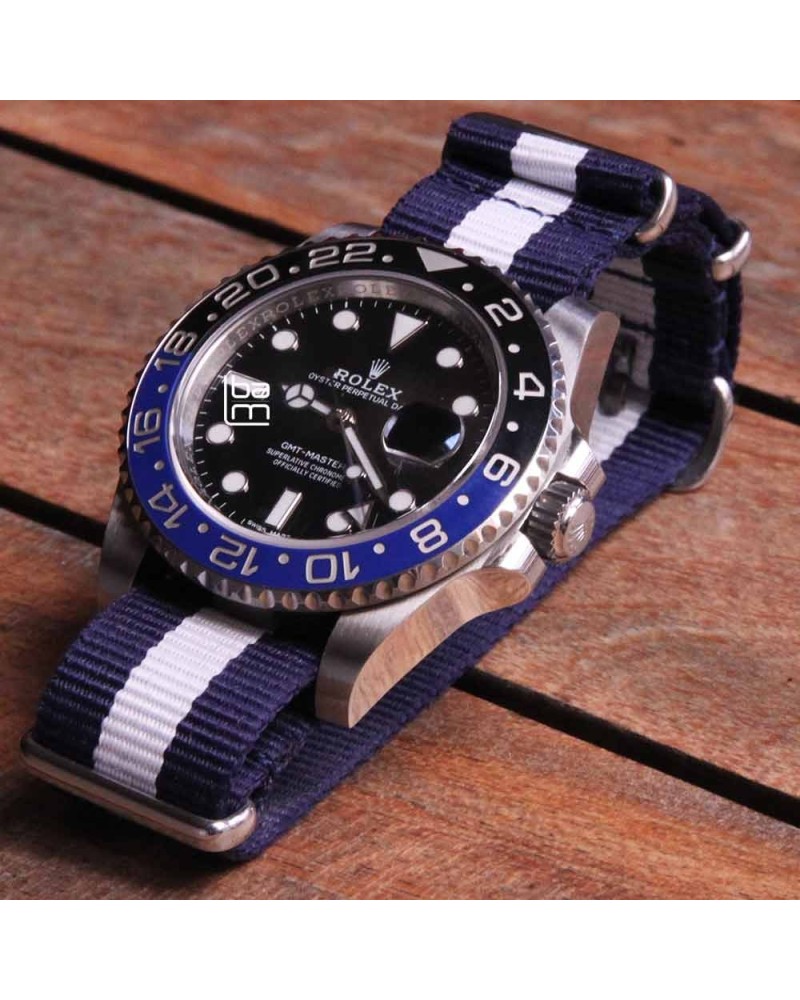 NATO Strap marine blue and white center 20mm