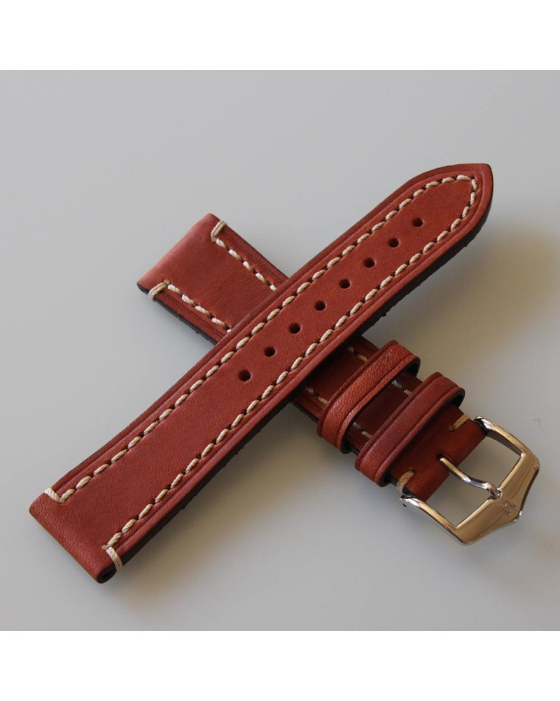 Watchstrap Hirsch Liberty light brown 22mm white stiches