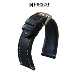 Bracelet Hirsch Liberty Noir 22mm couture blanche