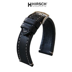 Watchstrap Hirsch Liberty black 22mm white stiches