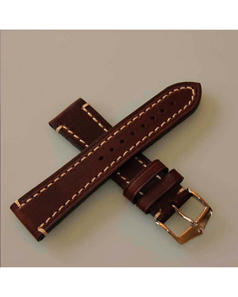 Watchstrap Hirsch Liberty dark brown 20mm white stiches