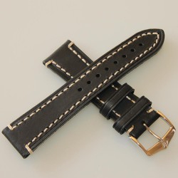 Bracelet Hirsch Liberty Noir 22mm couture blanche