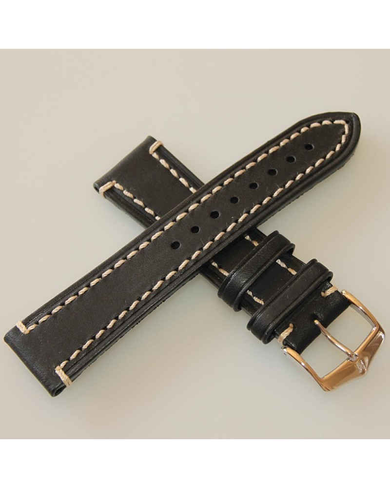 Watchstrap Hirsch Liberty black 22mm white stiches