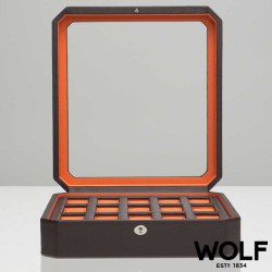 WOLF Windsor watchbox for 15 watches brown orange