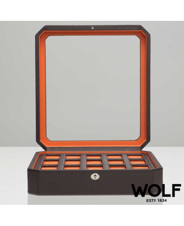 WOLF Windsor watchbox for 15 watches brown orange WOLF Windsor watchbox for 15 watches brown orange
