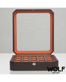 WOLF Windsor watchbox for 15 watches brown orange