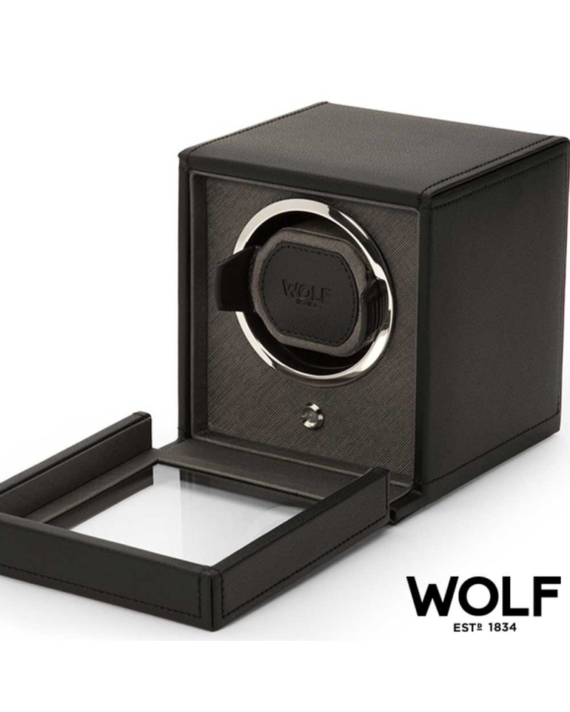 Watchwinder WOLF black with with glass cover