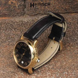 Bracelet Hirsch ASCOTT cuir noir lisse 20mm