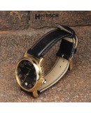 Bracelet Hirsch ASCOTT cuir noir lisse 20mm