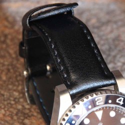 Bracelet Hirsch RUNNER cuir noir lisse 20mm
