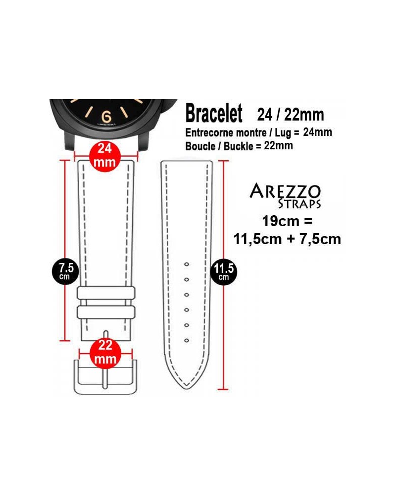 Watchstrap AREZZO BUFFALO bordeaux 24mm