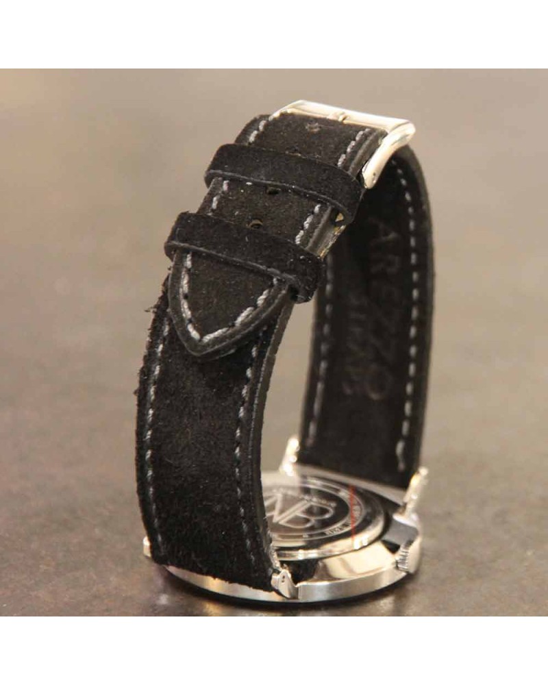 Watchstrap AREZZO NUBUCK SLIM black 20mm