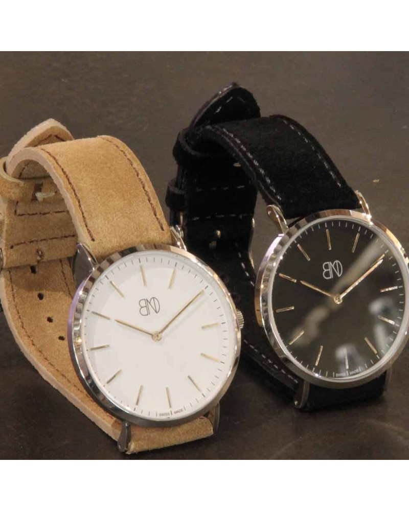 Watchstrap AREZZO NUBUCK SLIM black 20mm