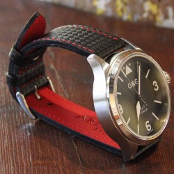 Bracelet montre waterproof etanche AREZZO RACING coutures rouge 20mm