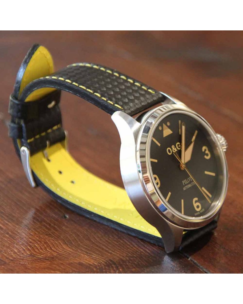 Watchstrap AREZZO RACING yellow stich 24mm