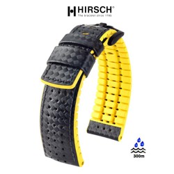 Bracelet Hirsch AYRTON Caoutchouc Jaune 20mm Cuir Carbone