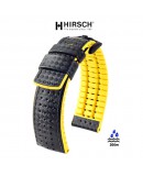 Bracelet Hirsch AYRTON Caoutchouc Jaune 20mm Cuir Carbone