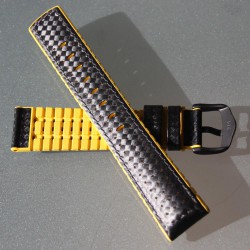 Watchstrap Hirsch AYRTON Yellow 20mm and Carbone Leather