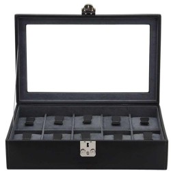 Coffret 10 Montres Vitré en Cuir Noir