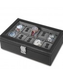 Coffret 10 Montres Vitré en Cuir Noir