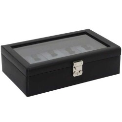 Coffret 10 Montres Vitré en Cuir Noir