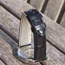 Bracelet montre SQUARE CROCODILE noir 20mm