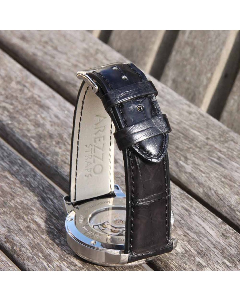 Watchstrap AREZZO SQUARE CROCODILE black 20mm