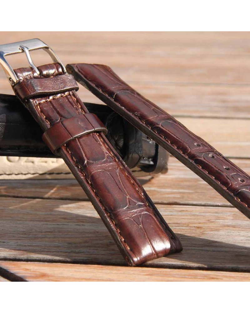 Watchstrap AREZZO SQUARE CROCODILE brown 22mm
