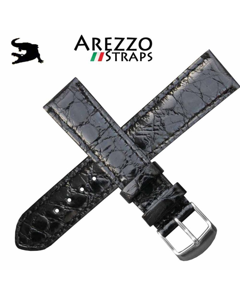Bracelet De Montre En Cuir Crocodile/caoutchouc Noir - 18/16 Mm - Fait Main En Italie - Compatible Omega, Rolex, Etc.