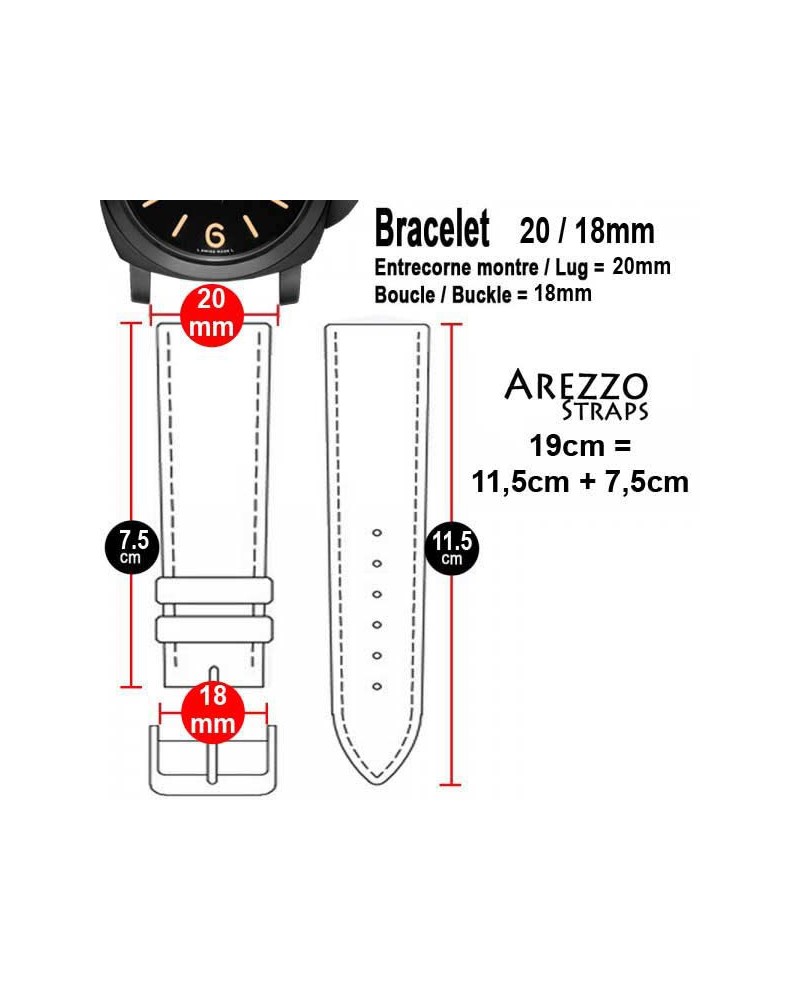 Watchstrap AREZZO Crocodile CLASSICO bordeaux 20mm