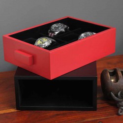 Coffret tiroir pour 6 montres Geneva SLIPCASE noir et rouge