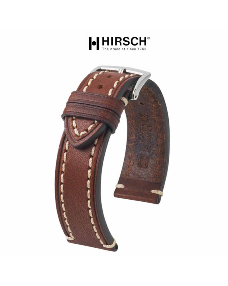 Watchstrap Hirsch Liberty dark brown 22mm white stiches
