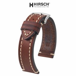 Watchstrap Hirsch Liberty dark brown 24mm white stiches