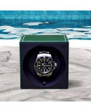 Watchwinder Swiss Kubik Single Green Leather with front glass