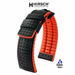 Bracelet Hirsch AYRTON orange 20mm Cuir Carbone