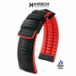 Bracelet Hirsch AYRTON Caoutchouc Rouge 20mm Cuir Carbone
