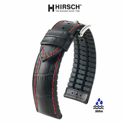 Watchstrap Hirsch GEORGE black 22mm and red stich