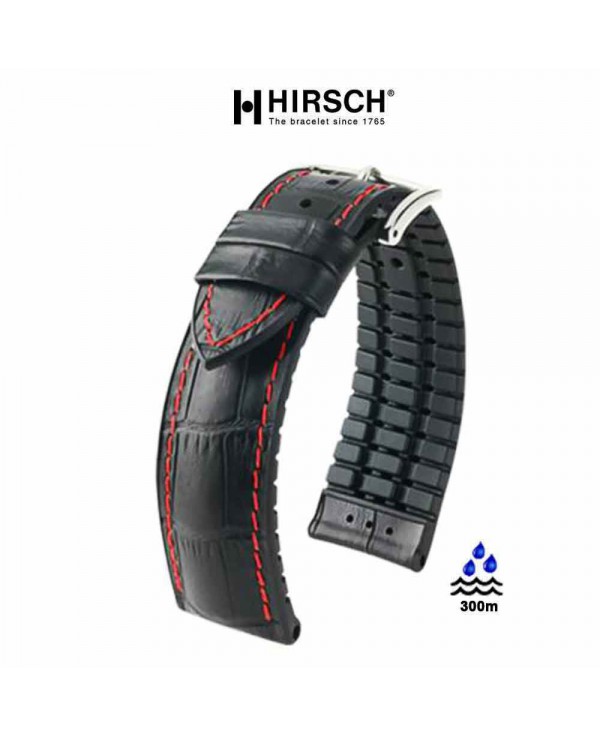 Watchstrap Hirsch GEORGE black 22mm and red stich Watchstrap Hirsch GEORGE black 22mm and red stich