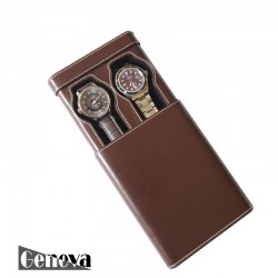 Etui en cuir marron pour 2 montres Geneva