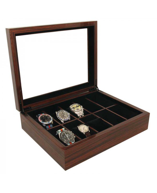 Watchbox MAKASSAR Style glasstop for 10 watches