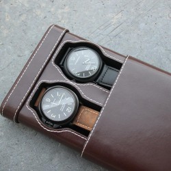 Double Watch slip-case brown leather for two watch