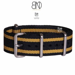 NATO Strap Black 2 yellow lines vintage 20mm