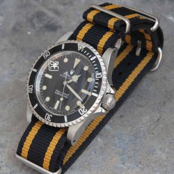 NATO Strap Black 2 yellow lines vintage 20mm