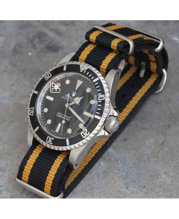 NATO 20mm Noir deux filets jaune