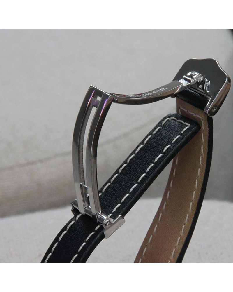Bracelet Hirsch NAVIGATOR noir 20mm avec boucle deployante inox