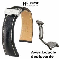 Bracelet Hirsch NAVIGATOR noir 20mm avec boucle deployante inox