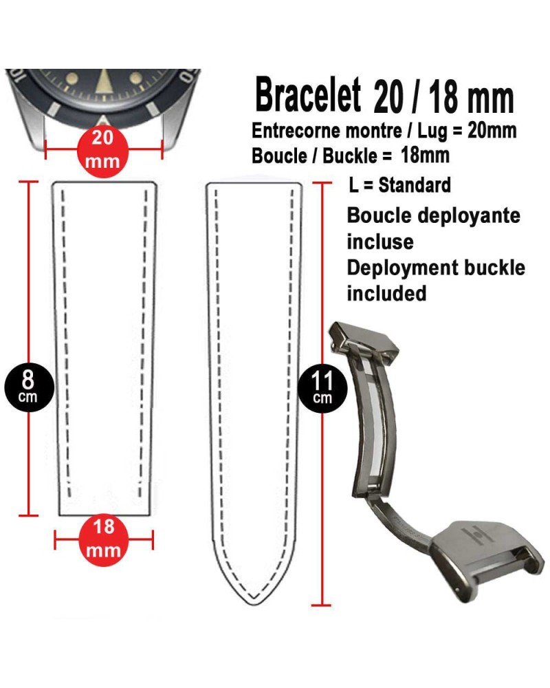 Bracelet Hirsch Navigator noir 20mm | Cuir déployante